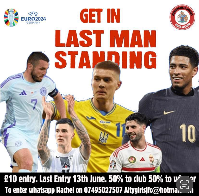 Countdown to Euros and the launch of Last Man Standing! Join in the fun and help raise some funds for <a href="/altrinchamfc/">Altrincham FC</a> juniors
