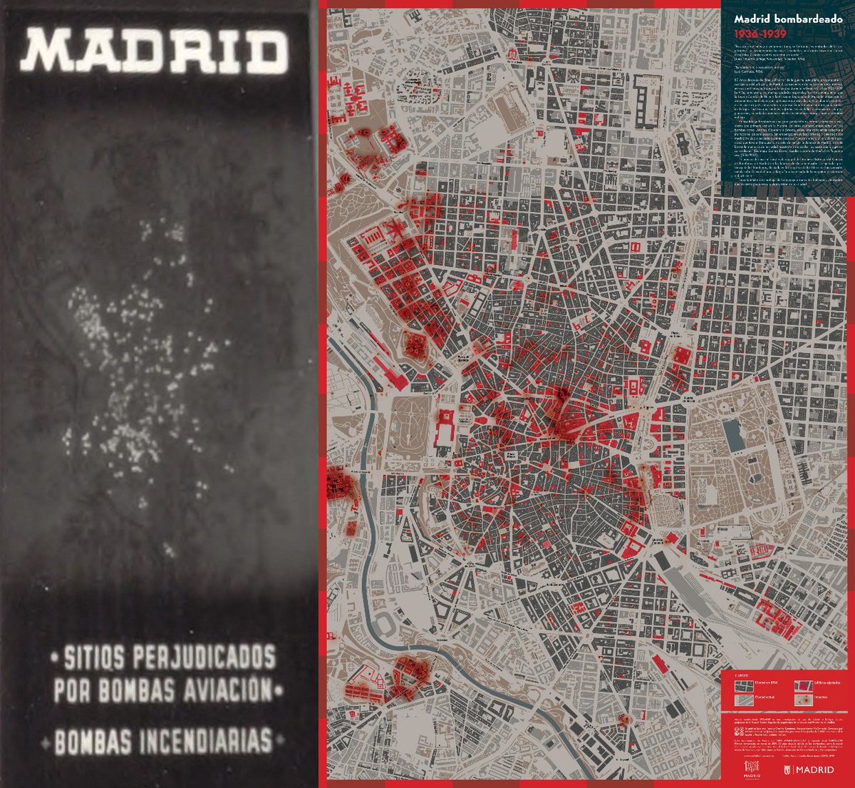 Pennypol's tweet photo. 1/4 ¡Encontrado un mapa de 1937 de los bombardeos de Madrid durante la guerra civil!
¡El primero (hasta la fecha) de la destrucción que sufrió la capital!
Aquí, comparado con el espectacular mapa de @DeSobron y @comicarchitect, editado por @Catedra_Ed Mini-hilo 🧵 https://t.co/bnl187xxkm
