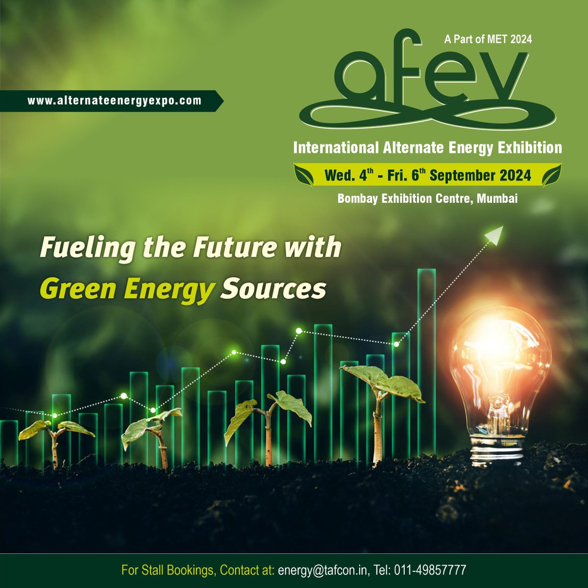 AFEVExpo's tweet photo. Fueling the Future with Green Energy Sources
Book your Stall Today in Alternate Energy Exhibition (AFEV)
Bombay Exhibition Centre, India | Sept. 4-6, 2024
Visit at: https://t.co/P8qvQU9e4e
Reach us at energy@tafcon.in
Tel: +91-11-49857777

#afev #afev2024 #energy #renewableenergy https://t.co/AJJxWS8VdT