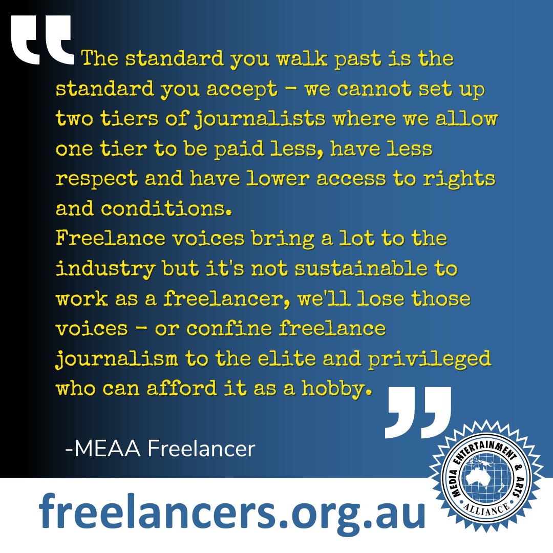 The media industry increasingly relies on freelancers to write the articles, take the photos and draw the cartoons that appear online and in print, yet freelancers lack the basic rights and conditions of other media workers. #FairGo4Freelancers
freelancers.org.au
#MEAAmedia