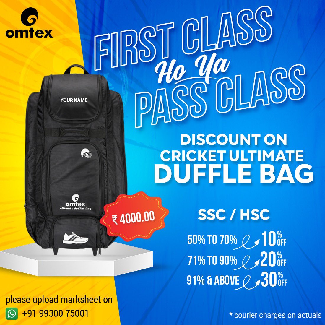 Omtex Sports love to appreciate students &amp; Athletes who really our hero’s of future India. 

Who excel both academically and in sports omtex offering discounts on quality gear like Omtex Ultimate Duffle Bag to encourage and reward their hard work &amp; dedication.