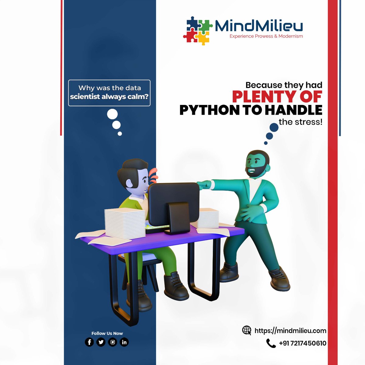 mindmilieu's tweet image. Why did the data scientist stay so composed? They had Python to wrangle any chaos! With their trusty code and a dash of coffee, nothing could break their focus. ๐๐โ #DataScience #PythonPower #TechJokes