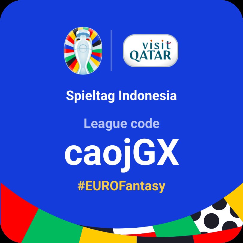 Mari ramaikan Liga Fantasy Euro 2024: Spieltag Indonesia. Pendaftaran dibuka sampai matchday pertama dimulai.

Hadiah:
Peringkat 1: E-Wallet 300.000 
Peringkat 2: E-Wallet 200.000
Peringkat 3: E-Wallet 100.000

Syaratnya hanya follow Spieltag Indonesia dan repost postingan ini.