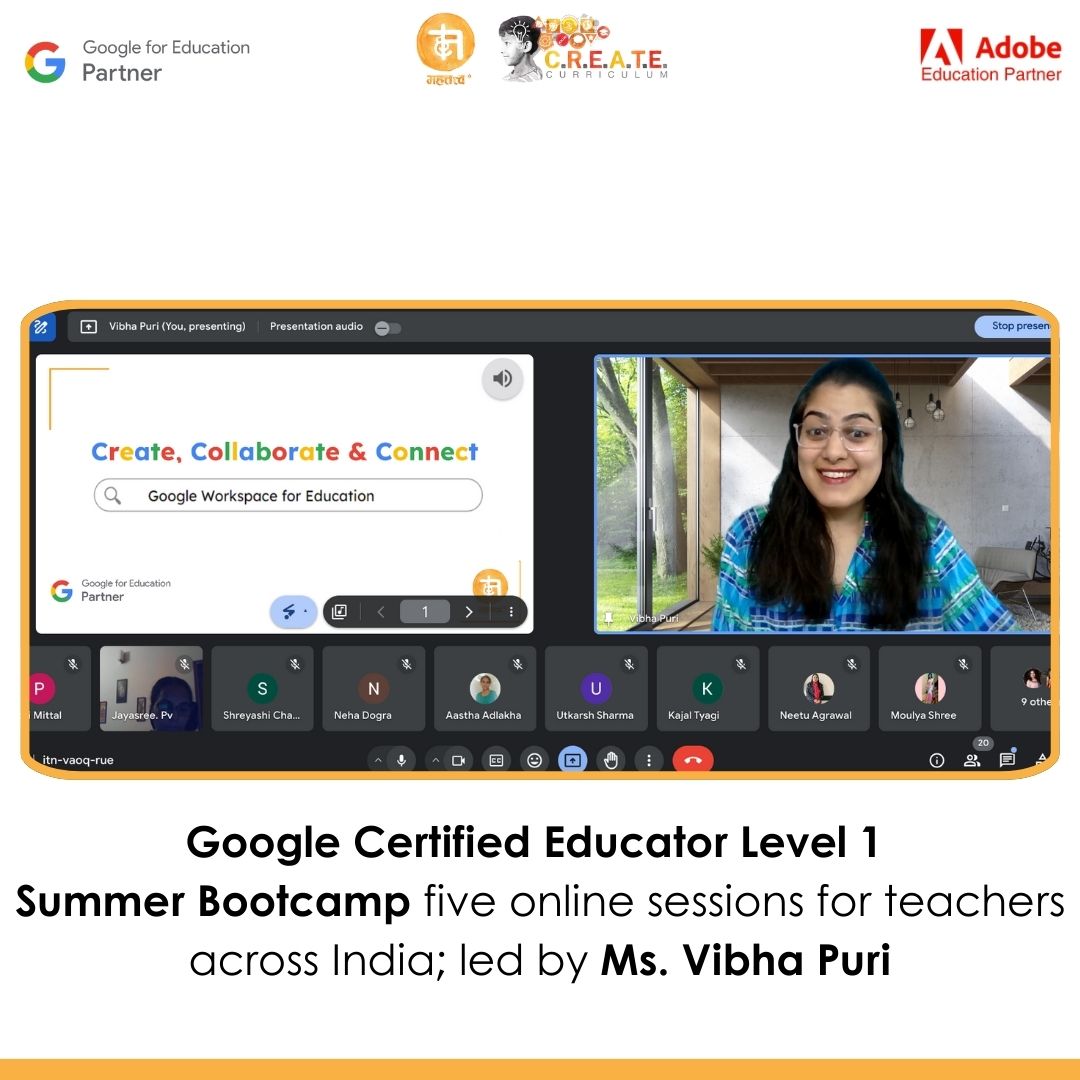 mahattattva's tweet photo. Mahattattva's Google Certified Educator Level 1 Summer Bootcamp, led by @vibhapuri, just concluded! Over five days, teachers gained in-depth knowledge of Google Workspace for Education tools.
#GoogleCertifiedEducator
#GoogleWorkspace #ProfessionalDevelopment #SummerCamp https://t.co/lIgy90CNON