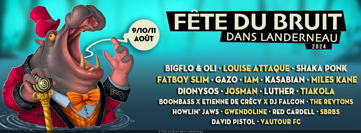 aurelie_flahaut's tweet photo. Il reste des places pour le #festival Fête du Bruit 
du 9 au 11 aout à #landerneau #Finistère
Un festival @Europe2 
Sur scène, Louise Attaque, Shaka Ponk, Fat Boy Slim, Dyonisos ou Gwendoline 
Le samedi affiche complet mais il reste des places pour le vendredi et le dimanche. https://t.co/FiRqSgAUIz
