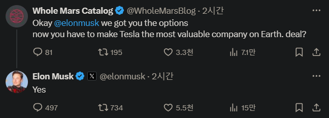 TodayTeslanews's tweet photo. 🚨 자 이제 너가 원하는 대로 통과 되었으니
        테슬라를 지구에서 가장 가치 있는 회사로 만들어줘!

 ✅ 알겠다!

  💯 가자!!!