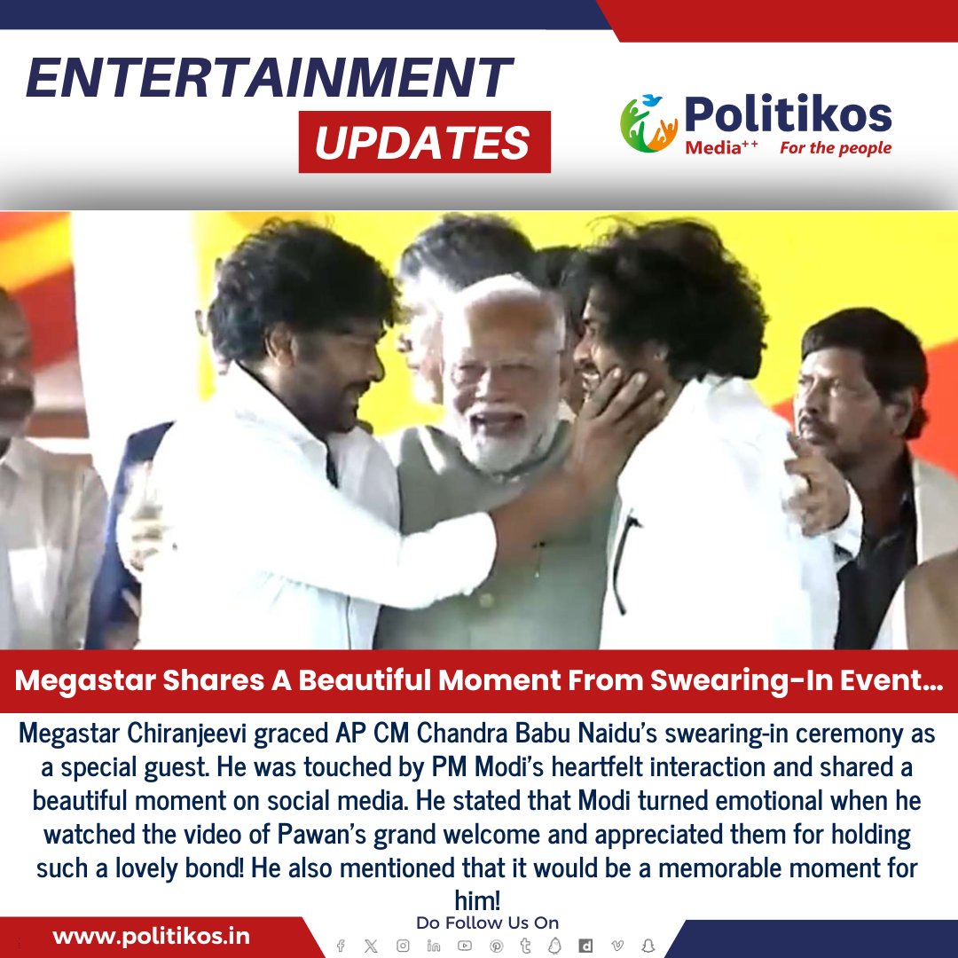 imwpolitikos's tweet photo. Megastar Shares A Beautiful Moment From Swearing-In Event…
#Politikos
#Politikosentertainment
#Chiranjeevi
#PawanKalyan
#NarendraModi
#HelloAP_VoteForJanaSenaTDP
#MegastarChiranjeevi
#KutamiTsunami
#APCMChandrababunaidu
#PawanKalyanAneNenu
#tdpbjpjanasenaalliance https://t.co/KwZEQ298KW