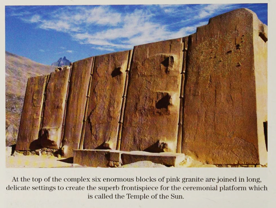 history_rev's tweet image. Wall of the Six Monoliths on Temple Hill, Ollantaytambo, Peru 🇵🇪. Pink granite blocks, each over 12 feet tall and weighing about 50 tons.

Purpose: ...................... (write your answer here).

📷 'Cusco and the sacred valley of the Incas'
by Elorrieta Salazar, Fernando, 2005