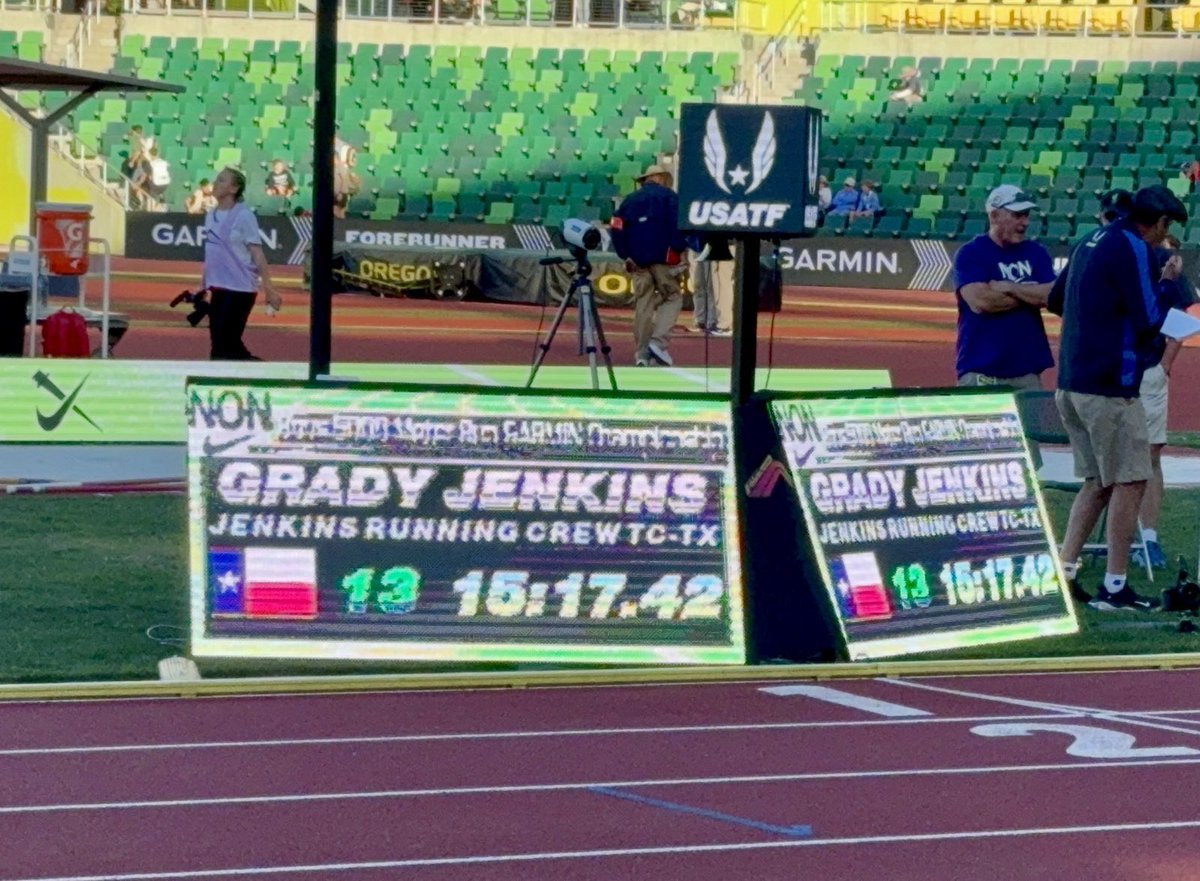 Grady Jenkins (@gradyajenkins) on Twitter photo Ran in the 5000m Championship at the Nike Outdoor Nationals. Improved my 5000m time to a new PB of 15:17. Great competition as expected. Excited for the 2 mile on Friday!
<a href="/AthleticdotNet/">AthleticNET</a>
<a href="/Garmin/">Garmin</a>
@TweetingTrack
<a href="/DyeStat/">DyeStat</a>
<a href="/runnerspace/">RunnerSpace</a>
<a href="/TXMileSplit/">Texas MileSplit</a>
<a href="/TrackTownUSA/">TrackTown USA</a> Ran in the 5000m Championship at the Nike Outdoor Nationals. Improved my 5000m time to a new PB of 15:17. Great competition as expected. Excited for the 2 mile on Friday!
<a href="/AthleticdotNet/">AthleticNET</a>
<a href="/Garmin/">Garmin</a>
@TweetingTrack
<a href="/DyeStat/">DyeStat</a>
<a href="/runnerspace/">RunnerSpace</a>
<a href="/TXMileSplit/">Texas MileSplit</a>
<a href="/TrackTownUSA/">TrackTown USA</a>