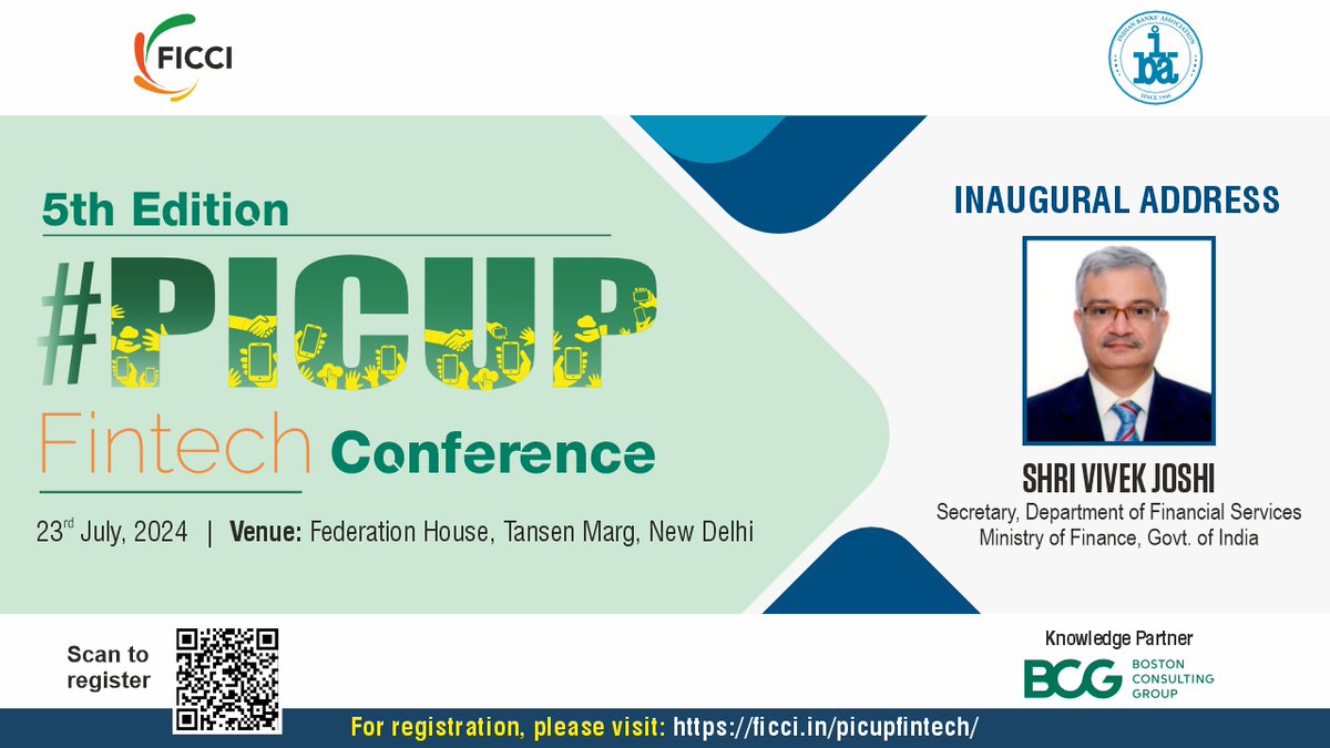 ficci_india's tweet photo. Join us for the 5th edition of FICCI- IBA #PICUPFintech Conference & Awards on 23rd July 2024 in New Delhi.
For registration, visit https://t.co/yrQMHE2oBp https://t.co/qd6ZwTflUB