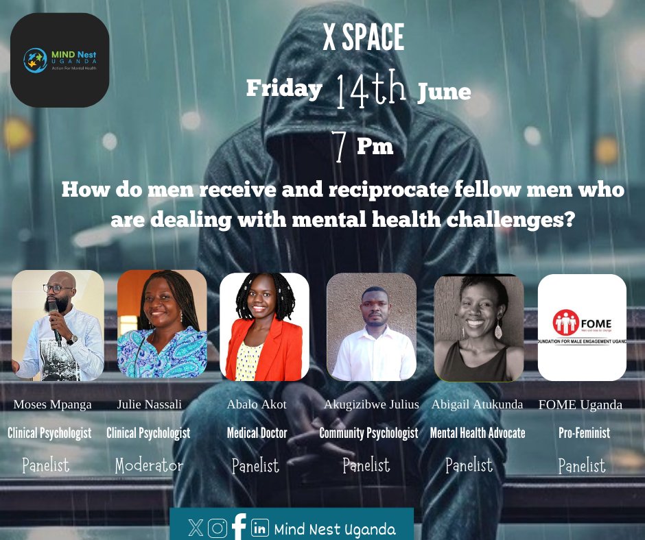 Embrace the conversation, navigating the journey of men's mental wellness together. 

Together, let's break down barriers and strive for healthy minds. 

14th June, 2024
Time: 7pm-8pm
X Space 

#themindnest 
#mentalhealthawareness 
#mentahealth