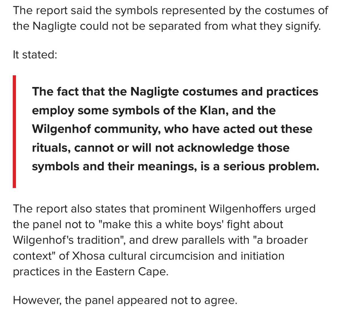 kamva_somdyala's tweet image. ‘In addition, the report found that Wilgenhof residents past and present pride themselves on their secret rituals and refuse to accept the authority of the university.’ 

Sounds about right to me. 

But please look at the argument they tried to sneak in 🤧