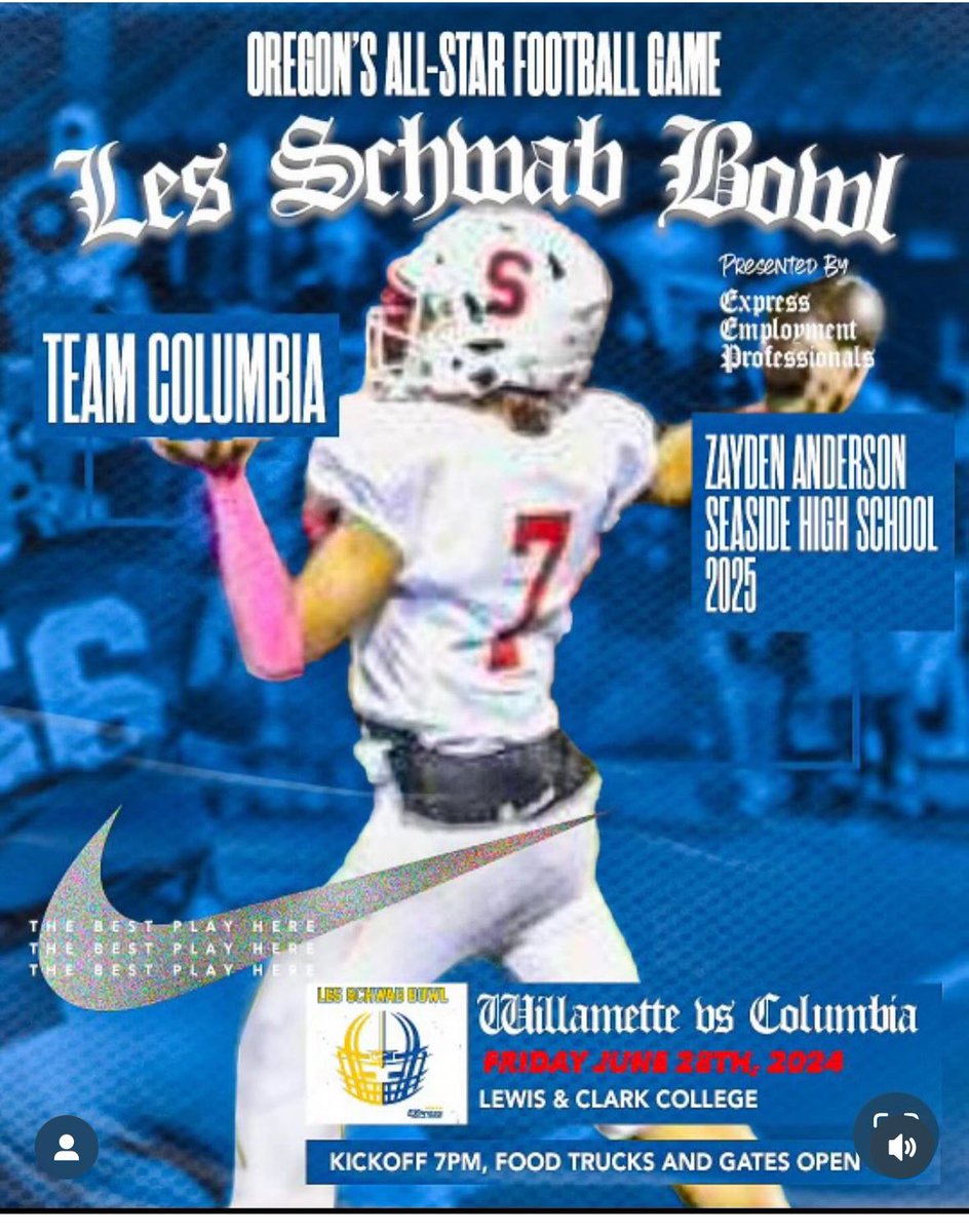 QBZAY13's tweet image. Where is the place to be June 28th⁉️ OREGON’s ALL-STAR FOOTBALL GAME! @LesSchwabBowl 🏈❤️‍🔥 only 16 days left to get your tickets‼️🎟️ 
app.promotix.com/trade/select-t…
@QBHitList #WorkHardPlayHard #timetocompete