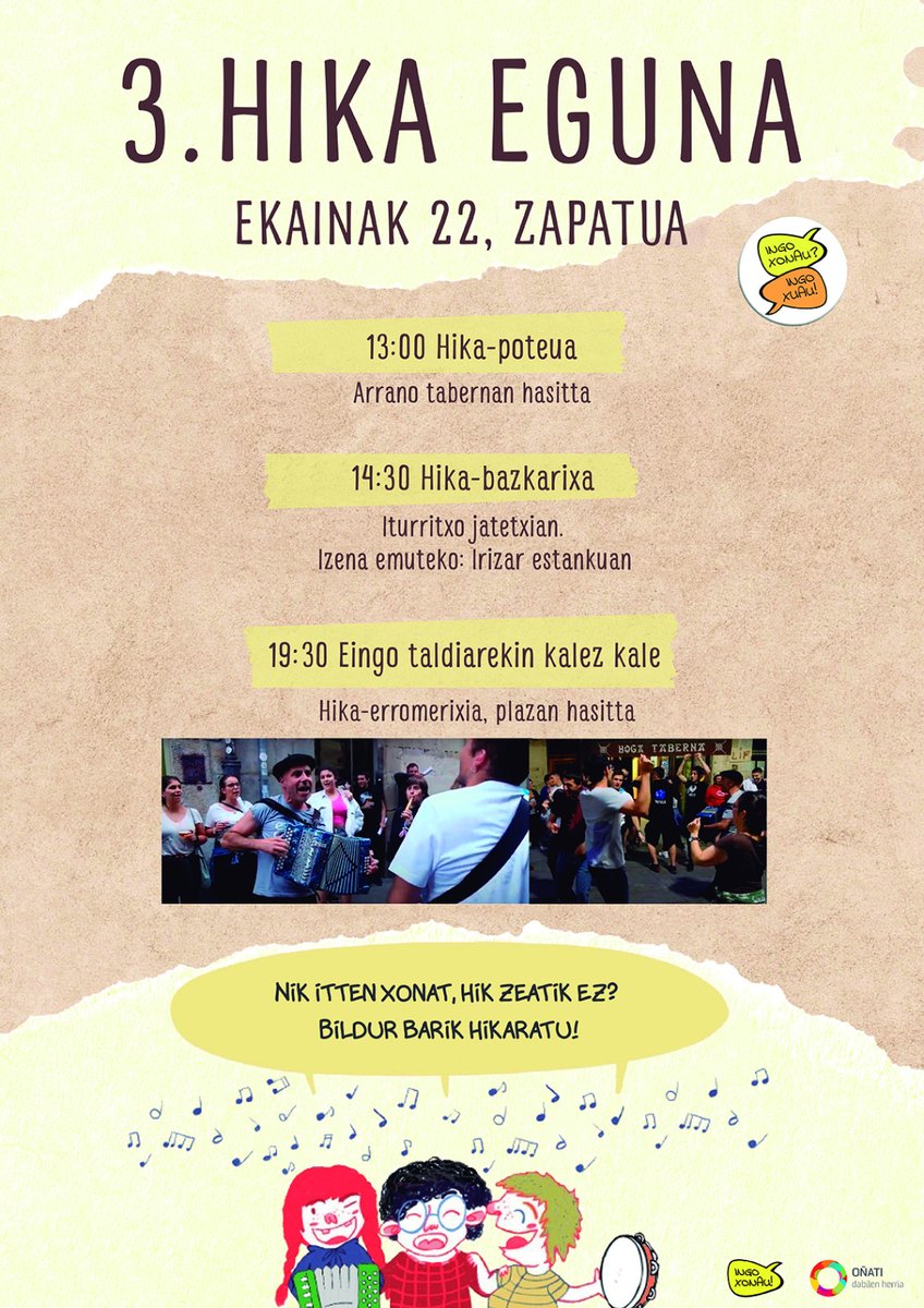 3. Hika Eguna ospatuko xonau/xuau ekainaren 22xan (zapatua). 
Animau hai!