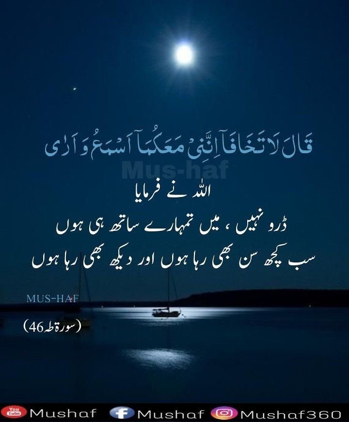 إسلام عليكم ورحمة الله وبركاته 

اللہ نے فرمایا

ڈرو نہیں ، میں تمہارے ساتھ ہی ہوں سب کچھ سن بھی رہا ہوں اور دیکھ بھی رہا ہوں

بےشک