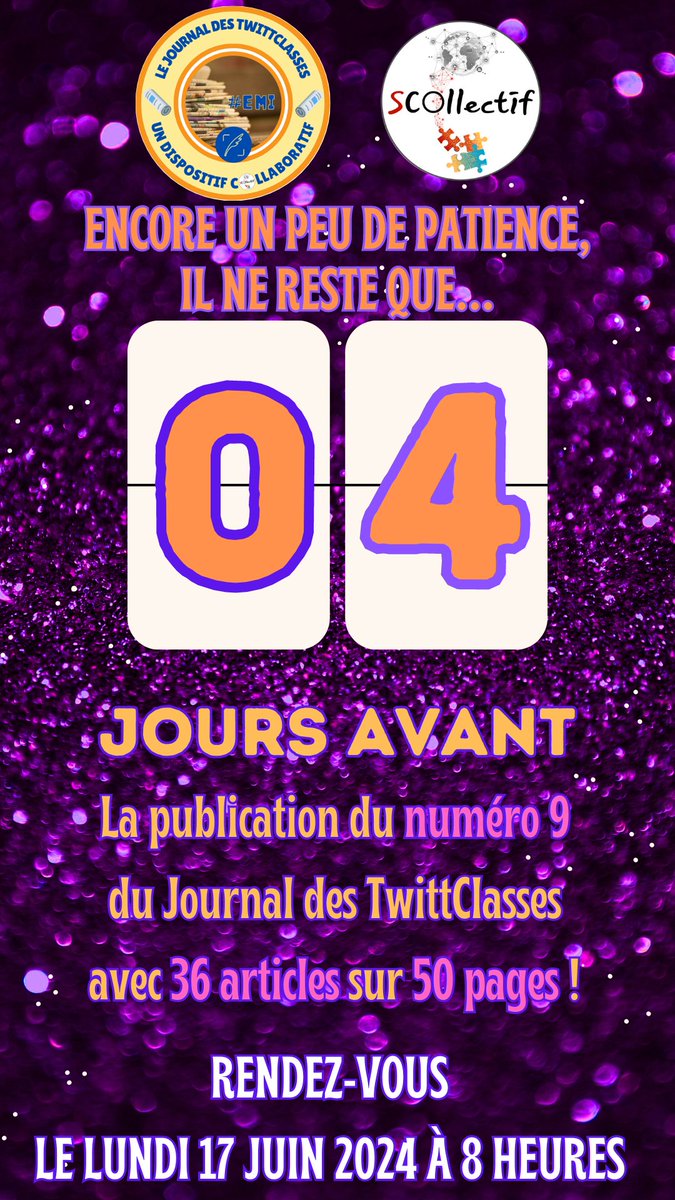 La publication approche à grands pas !

Il ne reste que 4 jours pour découvrir un formidable numéro 9 ! #JdT2024 🗞️ 

Publication le lundi 17 juin à 8h. 📆