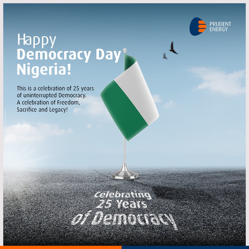 Dear Colleagues, Customers, Partners, and Friends, it’s Democracy day 2024! Let’s celebrate 25 years of Democracy. 

A beacon of freedom, where the voice of the people guides the way forward.

#June12 #DemocracyDay2024 #PrudentEnergy