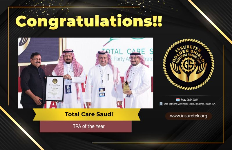 🎉 Congratulations to Total Care Saudi for winning the prestigious 𝐓𝐏𝐀 𝐨𝐟 𝐭𝐡𝐞 𝐘𝐞𝐚𝐫 Award at the 𝐈𝐧𝐬𝐮𝐫𝐞𝐓𝐞𝐤 𝐆𝐨𝐥𝐝𝐞𝐧 𝐒𝐡𝐢𝐞𝐥𝐝 𝐄𝐱𝐜𝐞𝐥𝐥𝐞𝐧𝐜𝐞 𝐀𝐰𝐚𝐫𝐝𝐬 𝟐𝟎𝟐𝟒 in 𝐒𝐚𝐮𝐝𝐢 𝐀𝐫𝐚𝐛𝐢𝐚!