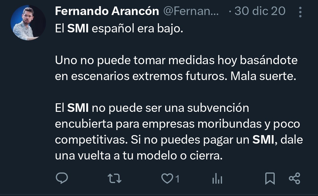 2020: "Si no puedes pagar un SMI un 50% más alto, cierra, explotador" 😎😎😎

2024: "¡¡Están cerrando!! No hay trabajo y tenemos 35% de pobres. ¡Putos empresaurios! 🤬🤬🤬