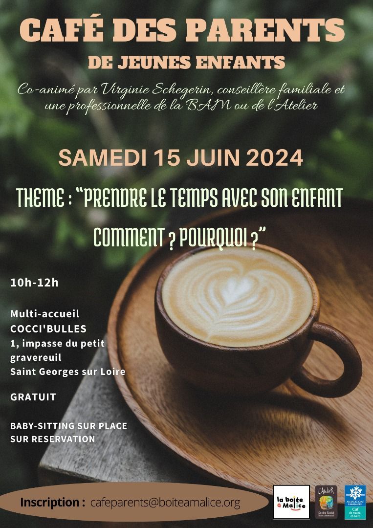 ⭐ Dans mon réseau il y a... ⭐
CAFE DE PARENTS DE JEUNES ENFANTS
« PRENDRE LE TEMPS AVEC SON ENFANT COMMENT ? POURQUOI ? » 
avec babysitting
📅15 juin 10h à 12H
📍 #SAINTGEORGESSURLOIRE
>> + d'info / buff.ly/3VphuYy