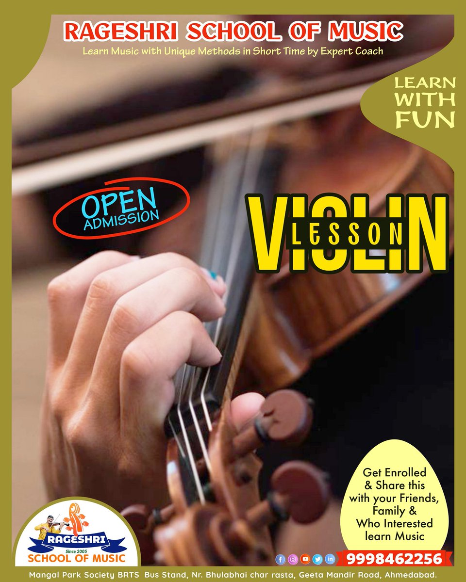 HemantSadhu's tweet photo. Join us and embark on your own musical adventure! Whether you're a beginner or looking to refine your skills

ℝ𝔸𝔾𝔼𝕊ℍℝ𝕀 𝕊ℂℍ𝕆𝕆𝕃 𝕆𝔽 𝕄𝕌𝕊𝕀ℂ
Geeta Mandir Road, Ahd.
9998462256 
 #LearnMusic #ViolinLesson #IndianMusic #AdmissonOpen #MusicLearningOnline #Ahmedabad https://t.co/4ncEacO8i4