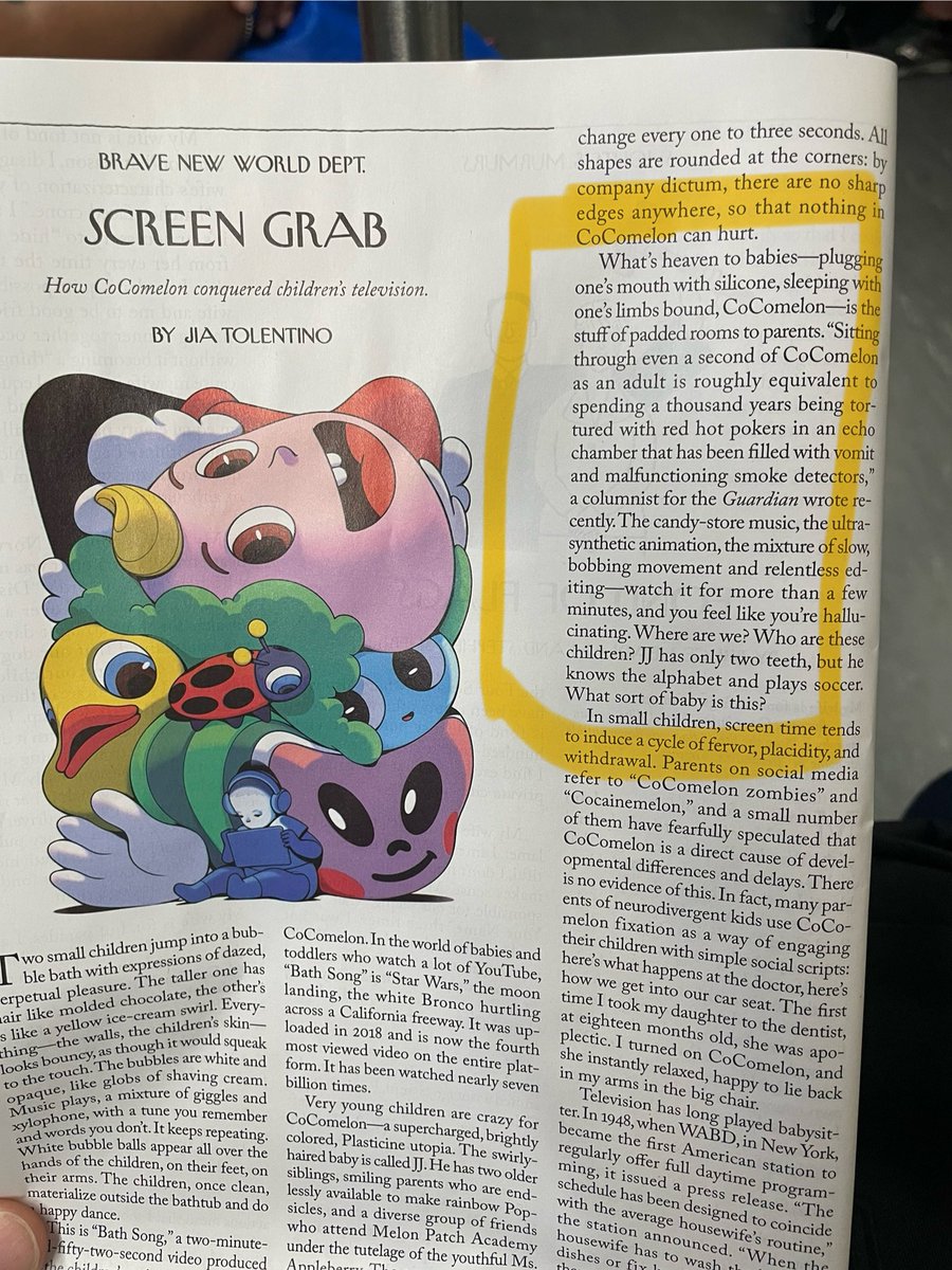 ClarkeStruthers's tweet image. A little harsh but yes CoComelon is a brain melter. @NewYorker @guardian