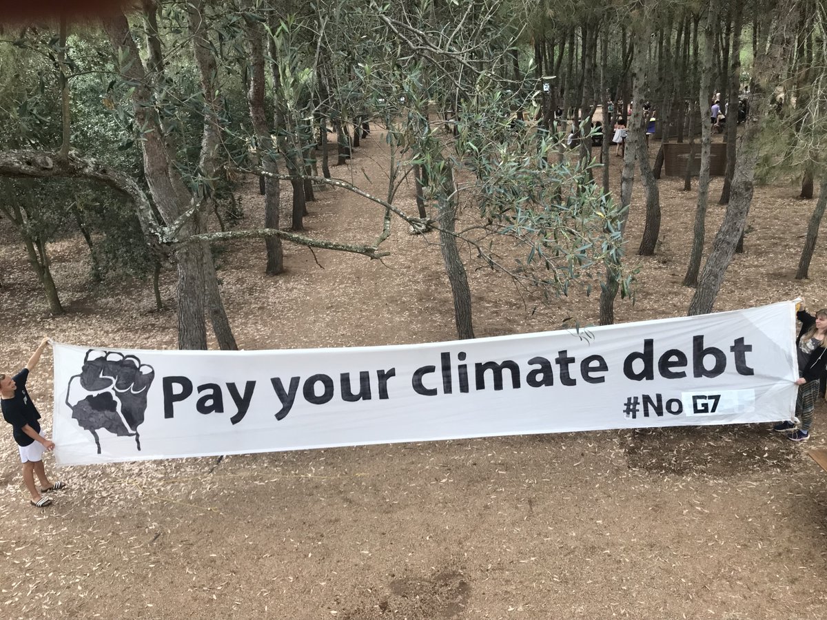 DebtforClimate's tweet photo. #StopG7 preparations in Apulia for 50th #G7

@G7 Who owes who? We demand you pay your #climatedebt and #CancelTheDebt 

Stop colonial extractivism that keeps so many Global South countries in a debt trap, not able to prepare for the destruction caused by the #climatecrisis.

#DebtForClimate