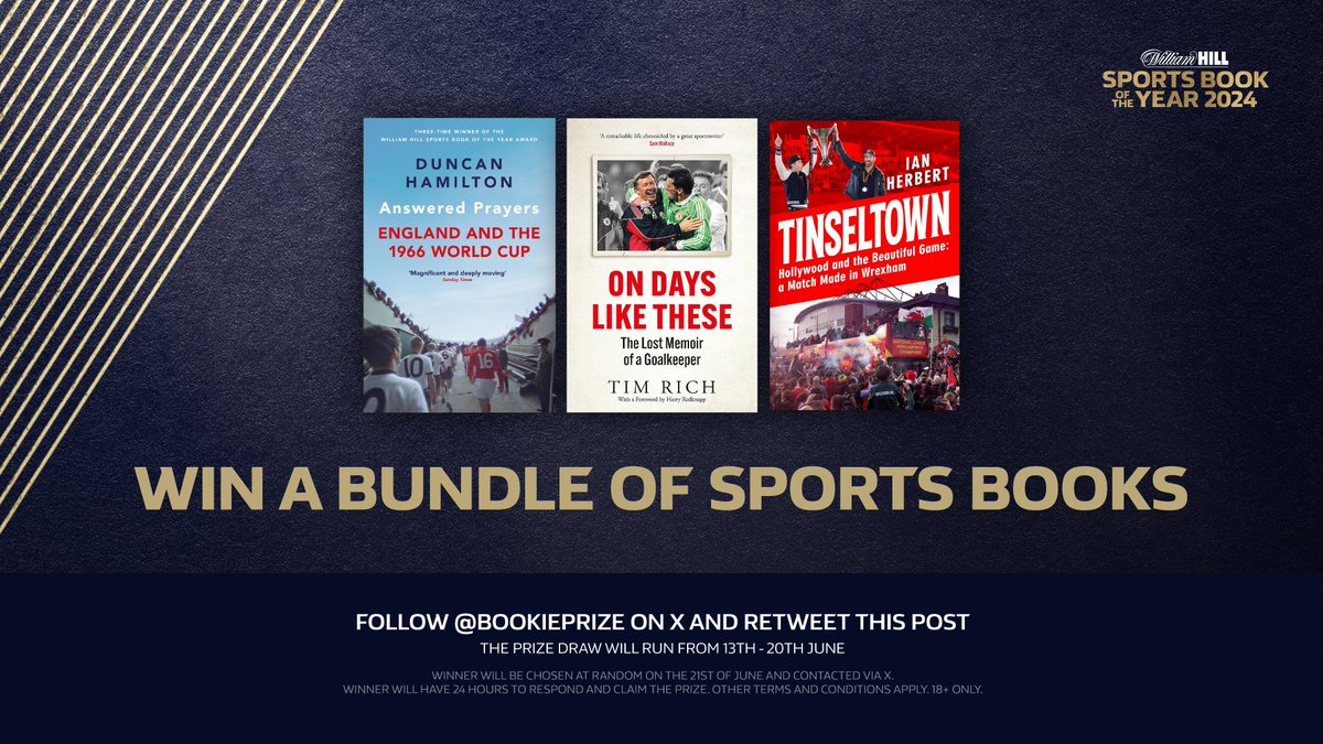 ⚽️ To kick off this year’s #EURO2024 tournament, we’re offering you the chance to win a bundle of 𝑻𝑯𝑹𝑬𝑬 football books which have been previously longlisted (2023) for our #WHSBOTY award:

✅ Answered Prayers - Duncan Hamilton
✅ On Days Like These - <a href="/timrich001/">Tim Rich</a>
✅