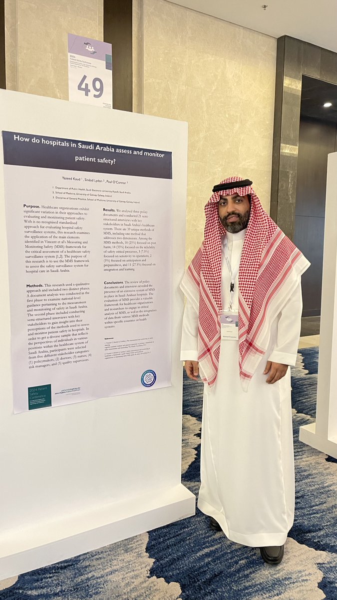 YazeedKaud's tweet photo. I was privileged to present a poster at #JHAH International Quality and Patient Safety Conference, focusing on my main area of interest: assessing and monitoring patient safety. Thanks to co-authors @sinead_lydon, @poc_doctor, organizers and participants of this great conference https://t.co/AOx4HVVLrz