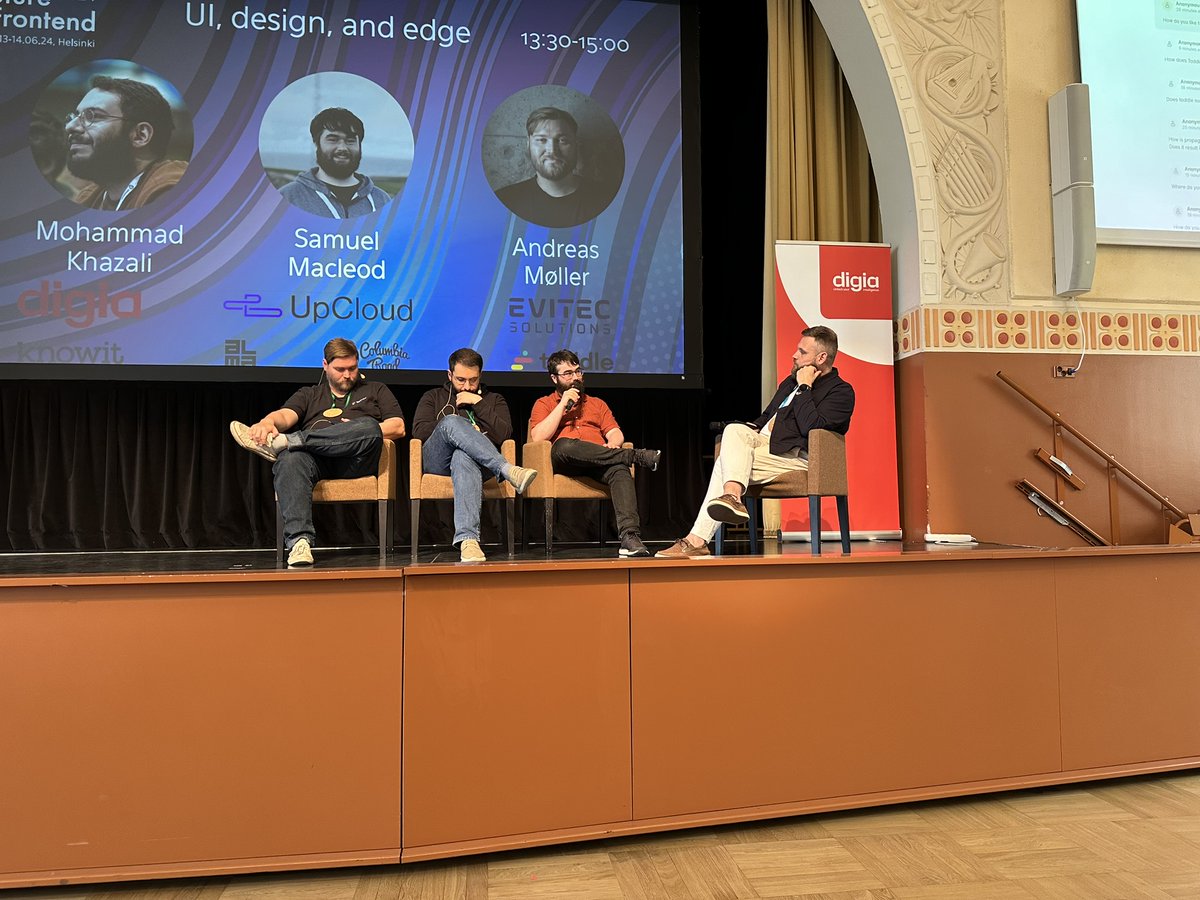 Future_Frontend's tweet image. UI, design, and edge meet in a panel at #FutureFrontend with @mo__javad, @samuelpmacleod, and @cullophid.
