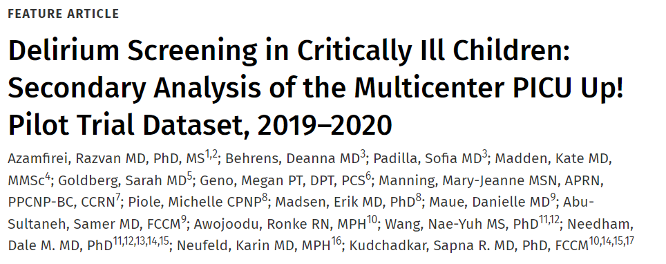 SapnaKmd's tweet photo. Hot off press🚨 in @pedcritcaremed for #PedsICU on heels of #WFPICCS24 & during #ESPNIC2024!

https://t.co/mdBxRWFv34

In 5 centers w/ #delirium screening protocols-what is ACTUAL practice b4 implementation of #A2FBundle in 1000 👦👧 and ~9000 hospital days? Congrats @razvanazamfirei et al!   #ICURehab