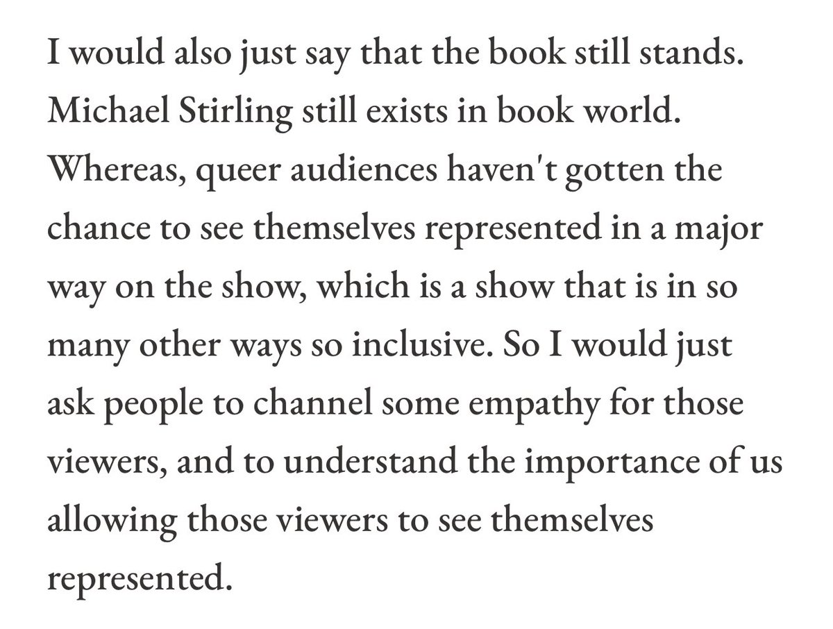 Jess had a really beautiful response to people potentially being upset that Michael is no longer being adapted as a man
