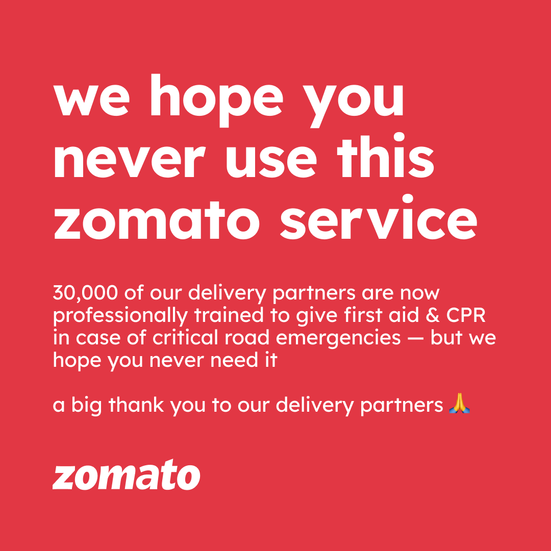 zomato's tweet photo. spot our emergency heroes on the road — look for a green ➕ sign on their bag https://t.co/DsO1QbAgg5