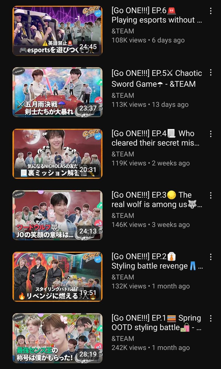 andTEAMSTREAM's tweet image. [YOUTUBE] 240613

All the 6 episodes of "&amp;amp;TEAM Go ONE!!!" has now surpassed 100K views on YouTube. 👏

▶️youtube.com/playlist?list=…

#GoONE #andTEAM @andTEAM_members