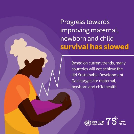 The Sustainable Development Goals 🎯 are a global commitment to improve the survival and health of women, newborns and children. 
#WHA77 reminds us that we need to do better, and faster:

#HealthForAll
#WHA77
#HealthForAll
<a href="/WHO/">World Health Organization (WHO)</a> <a href="/PMNCH/">PMNCH</a>
#Maternalhealthawareness