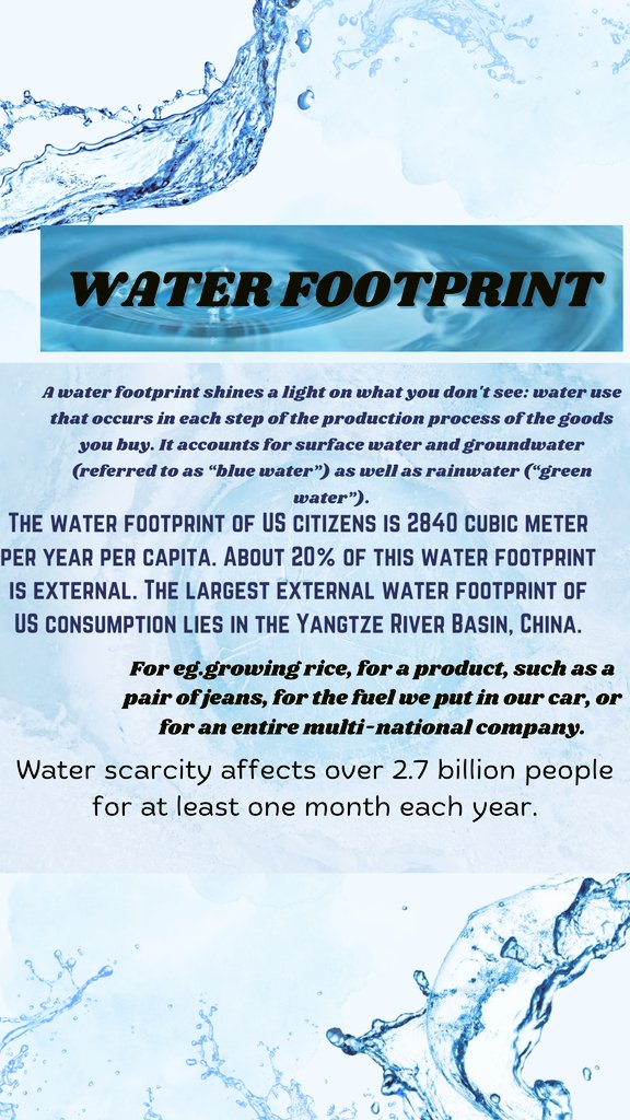 AaradhyaKh38710's tweet photo. Water Footprint (facts)
#csd_igdutw #sustainability #Eudaimonia #consumptions https://t.co/TcD3thapF8