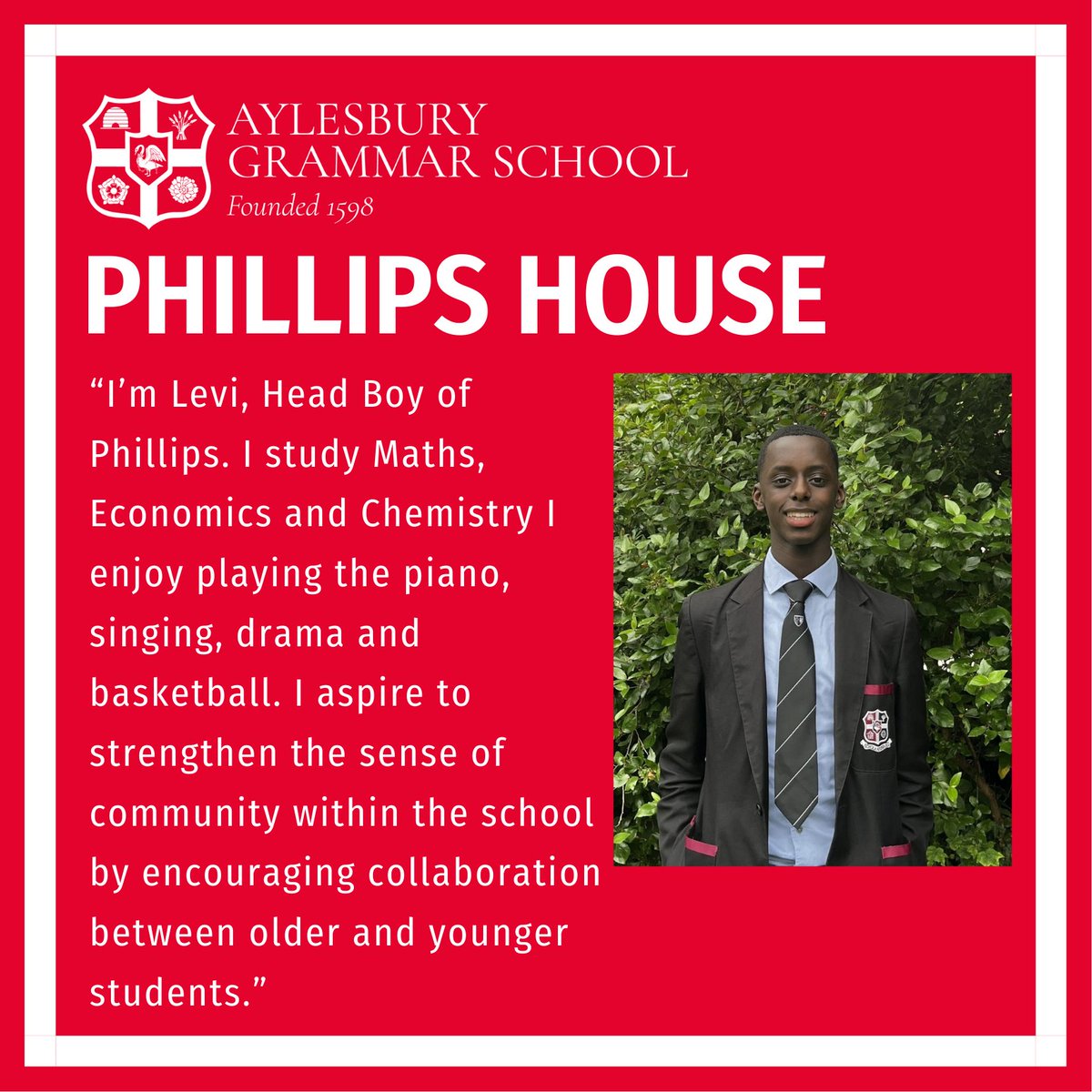 AGSHouses's tweet image. ➡MEET THE LEADERSHIP TEAM⬅
Levi- Head Boy of #AGSPhillips House🔴

🔵🟩🟡🟪🔴🟦 
#BelongingAndCamaraderie
#DevelopingCharacter

@AGSFounded1598