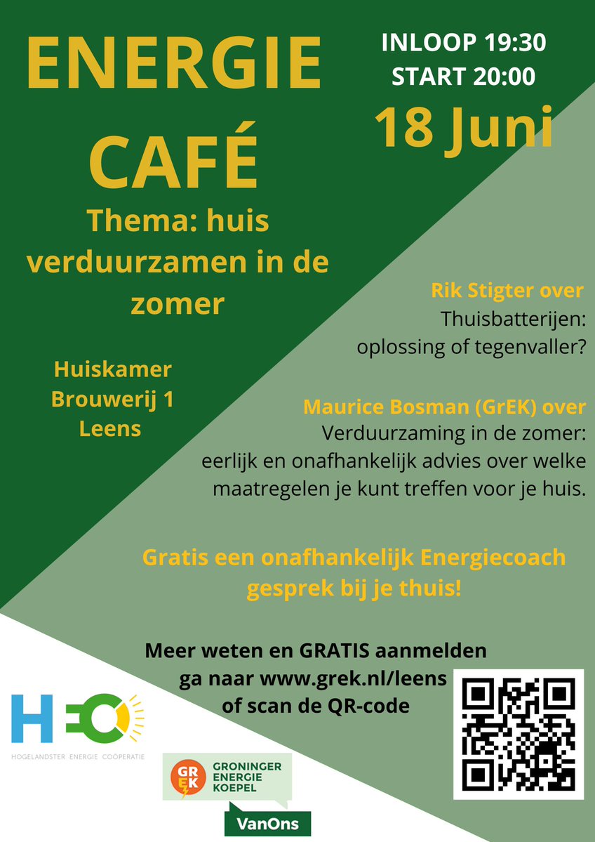 Vandaag in Leens ons eerste energiecafé. Voor meer informatie ga naar grek.nl/leens. 
<a href="/HetHogeland/">Gemeente Het Hogeland</a>
