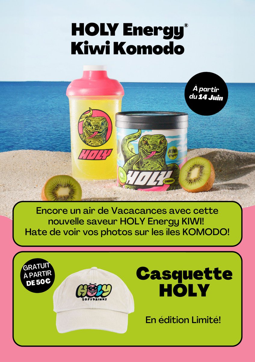 Nikos_v1's tweet photo. Energy #28 débloquée🔓
Surprise!!! Ton partenaire idéal pour lézarder au soleil: Notre Kiwi Komodo! 🥝
Laisse toi séduire par HOLY Energy® au savoureux Kiwi - doux, acidulé, estival. ☀️
Disponible à partir de vendredi 16h sur le shop! https://t.co/gr5Go5Xwnn