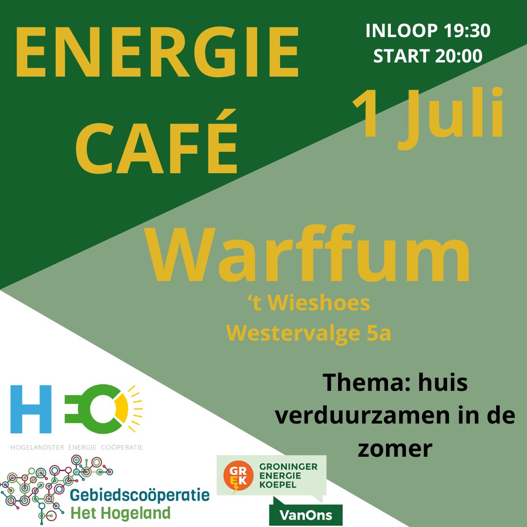 Wees welkom! Vandaag hebben we een energiecafé in Warffum. Wil je meer weten ga dan naar grek.nl/warffum.
<a href="/HetHogeland/">Gemeente Het Hogeland</a>