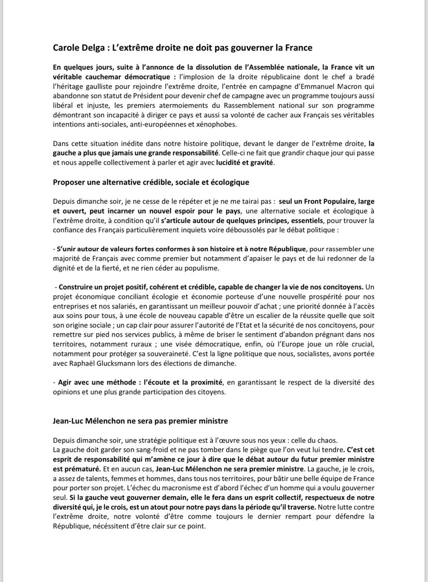 1️⃣ L’extrême droite ne doit pas gouverner la France. 
2️⃣ Proposer une alternative crédible, sociale et écologique.
3️⃣ Jean-Luc Mélenchon ne sera pas premier ministre.