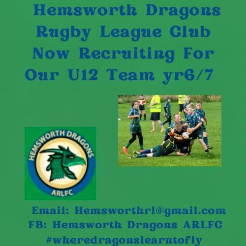 CHANGE OF PLAN for our 12's.  They will be training TONIGHT at 6pm.

We are OPEN for RECRUITMENT, no rugby experience necessary, new and returning players are ALWAYS welcome.

Just going to add it's FREE!

#hemsworthdragons #wheredragonslearntofly #rugbyleague