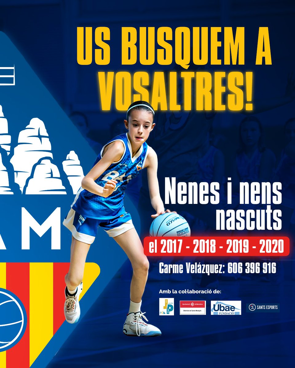 Basquet_BAM's tweet photo. 💯🏀 𝐋'𝐄𝐒𝐂𝐎𝐋𝐄𝐓𝐀 𝐔𝐒 𝐄𝐒𝐏𝐄𝐑𝐀

Les inscripcions dels nens/es nascuts el 2017, 2018, 2019 i 2020 estan obertes!!! El BAM és el millor equip pels més petits que vulguin fer les seves primeres passes al bàsquet. Contacteu-nos per més informació 📲

💛 I TU I TU BAM! 💙 https://t.co/dve74y1CWl
