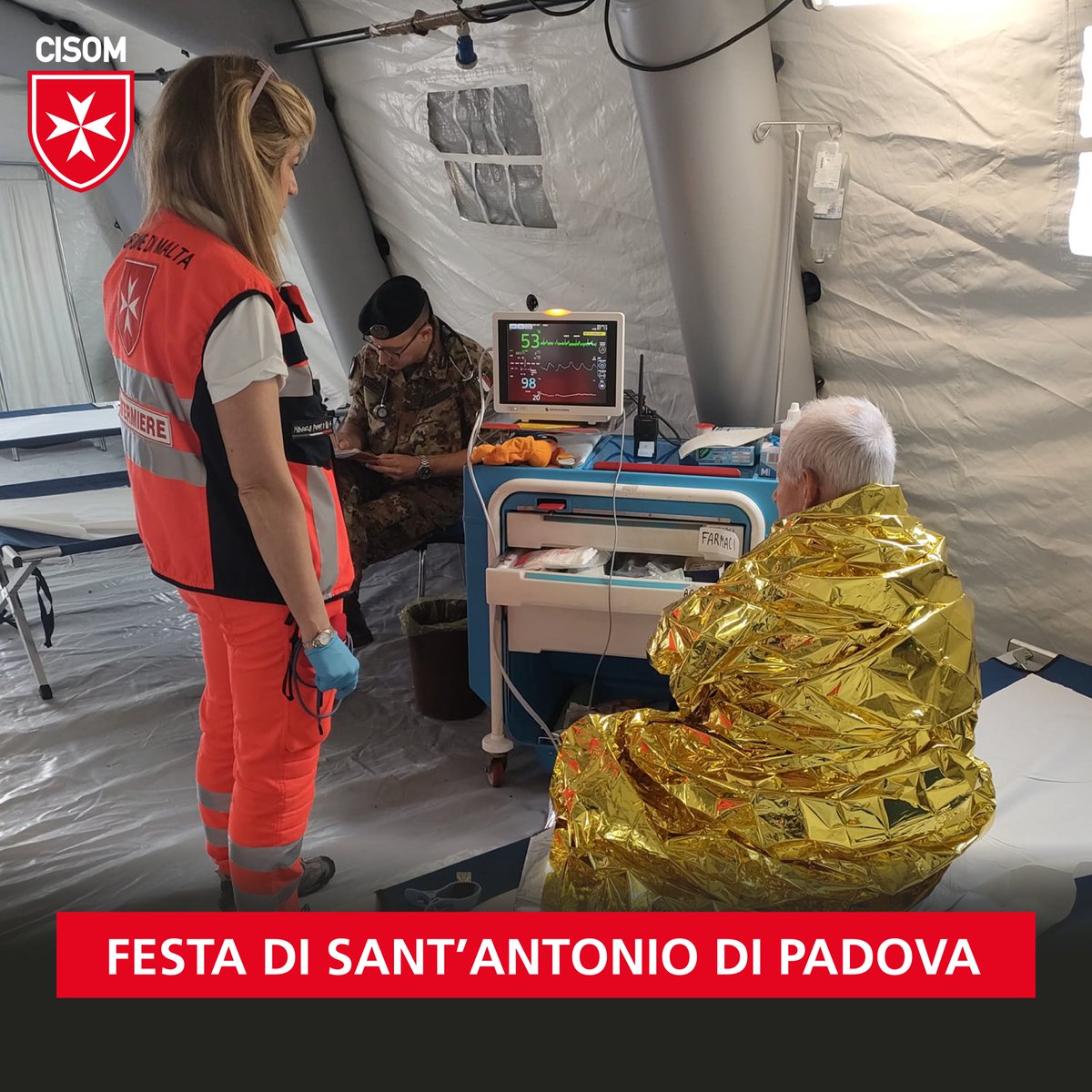 CIS0M's tweet image. In occasione della Festa di Sant&apos;Antonio di #Padova, il #CISOM è pronto ad assicurare assistenza sanitaria  attraverso:
🏥1 Posto Medico Avanzato
💉1 Ambulatorio con Anestesista Rianimatore
🚑1 Ambulatorio Mobile
🩺2 squadre medicalizzate
⛑️5 squadre di soccorritori avanzati