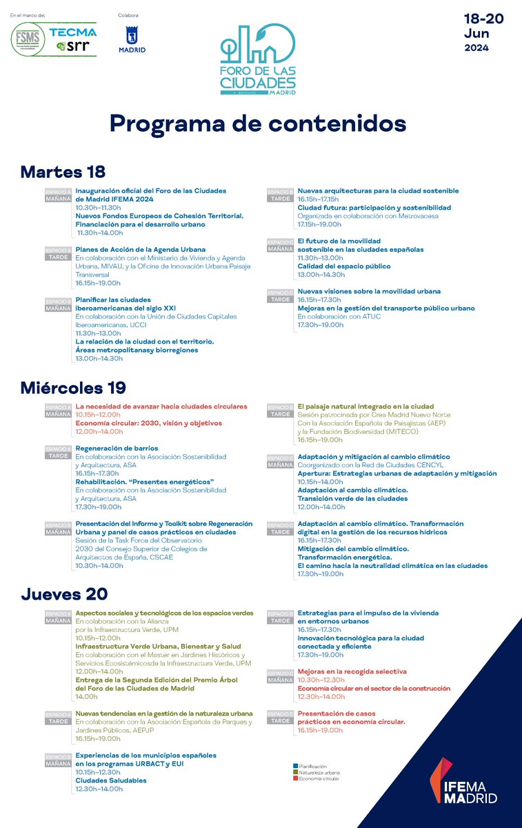 🔵 21 de las 32 sesiones del #forociudadesmad estarán dedicadas a planificación urbana, cambio climático, movilidad sostenible...
👉 Pases asistentes de público gratuitos:  Registrarse en la web ifema.es/foro-ciudades/… / Usa este código COD_FOROCIUDAD_CM24