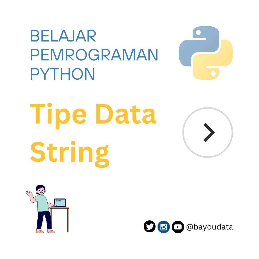 bayoudata's tweet photo. Apa itu tipe data #string di dalam bahasa pemrograman python? Belajar yuk!

Follow:
ig, x, fb, yt : @bayoudata

#python #belajarpython #pemrogramanpython #pemrograman #bahasapemrograman #bahasapython https://t.co/qUJxqAI7yR