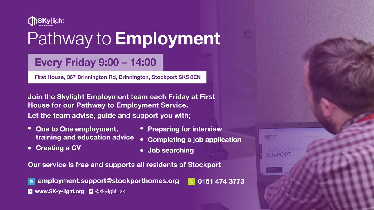 Our job club 'Pathway to Employment' runs every Friday at First House, Brinnington from 9am-2pm - come along for employment support and advice!

orlo.uk/wJsMX