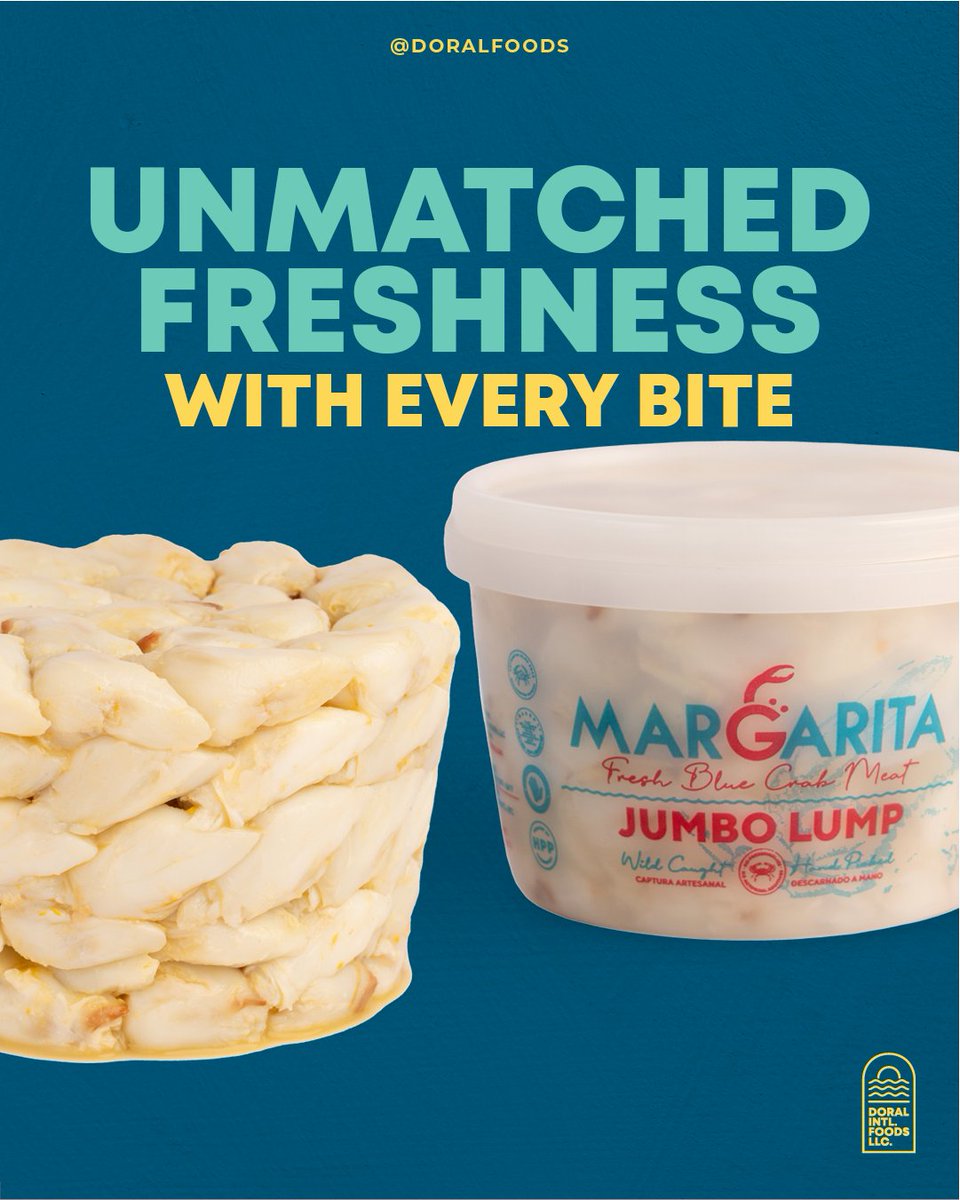 Experience the pure taste of fresh HPP #BlueCrab Meat – harvested daily, hand-picked, &amp; #WildCaught
High Pressure Processing (HPP) provides an extended shelf life &amp; freshness with every bite! 

#SamuelsSeafood #FreshBlueCrab #DoralFoods #MargaritaBlueCrab #CrabMeat #PhillySeafood
