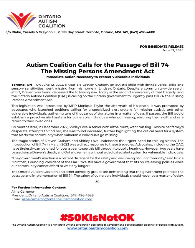 This week marks 2 years. The <a href="/OntAutism/">ONTAutismCoalition</a> is still working hard to get Bill 74 passed. Please read below: 

#onpoli #onted ❤️💛💜