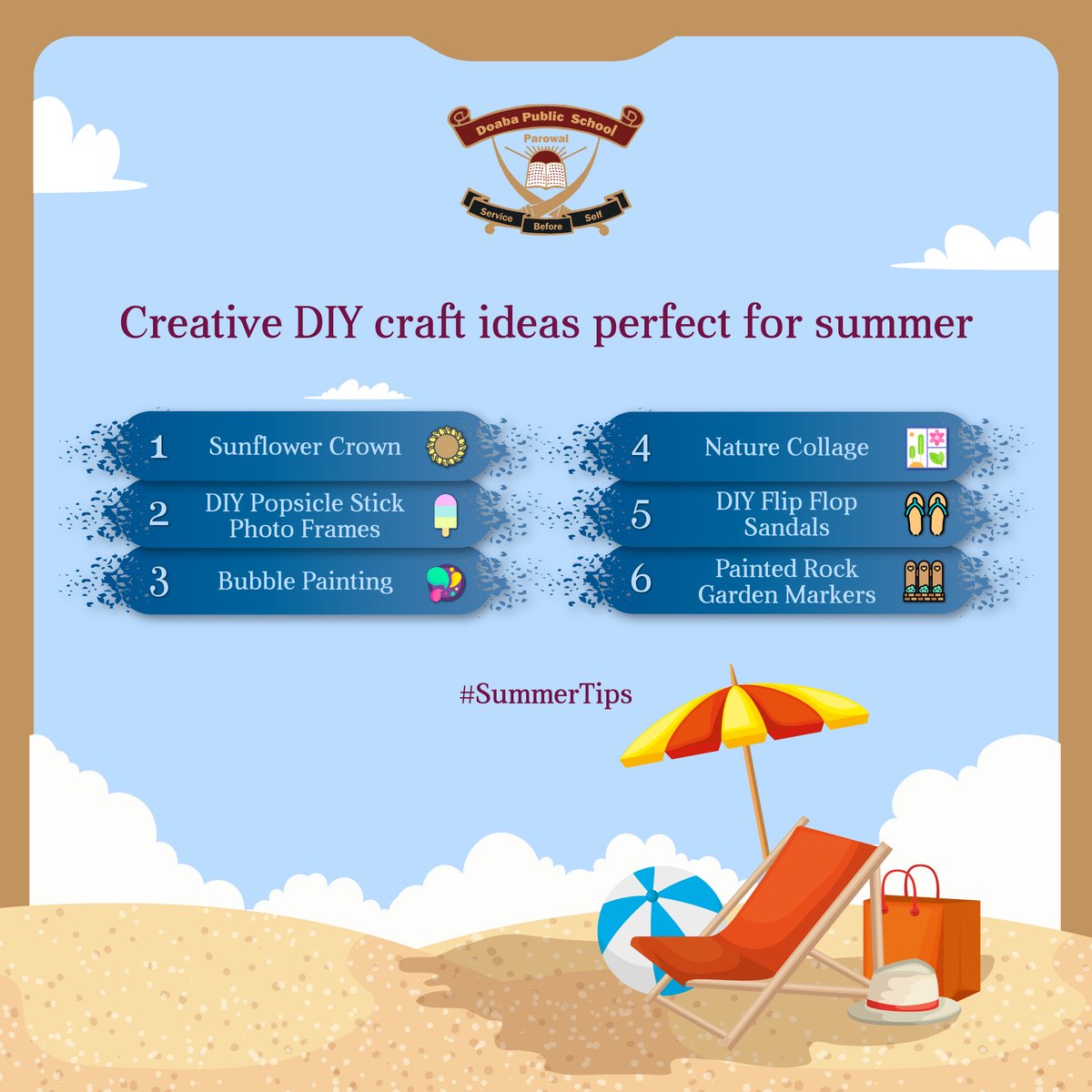 dpsparowal_'s tweet image. Delight in the beauty of summer with Creative DIY Craft Ideas! Discover a treasure trove of craft projects that will keep your child entertained, engaged and inspired all summer long🏖️🌈

#CreativeSummer #CraftingMemories #DoabaPublicSchool #SchoolInParowal #Education #SchoolLife